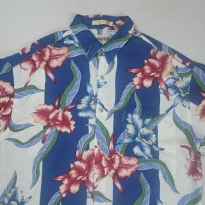 Vintage Campia Moda Rayon Hawaiian Shirt Men's Size Medium White Striped